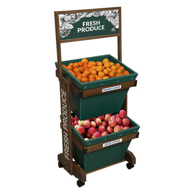 ποιότητας  2 Layers Display Vegetable Rack For Shop Wooden Fruit Display Stand With Removable Basket Εργοστάσιο